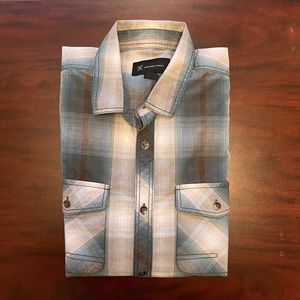 INC International Concepts Men's Long Sleeve Button Down - Green and Grey Plaid